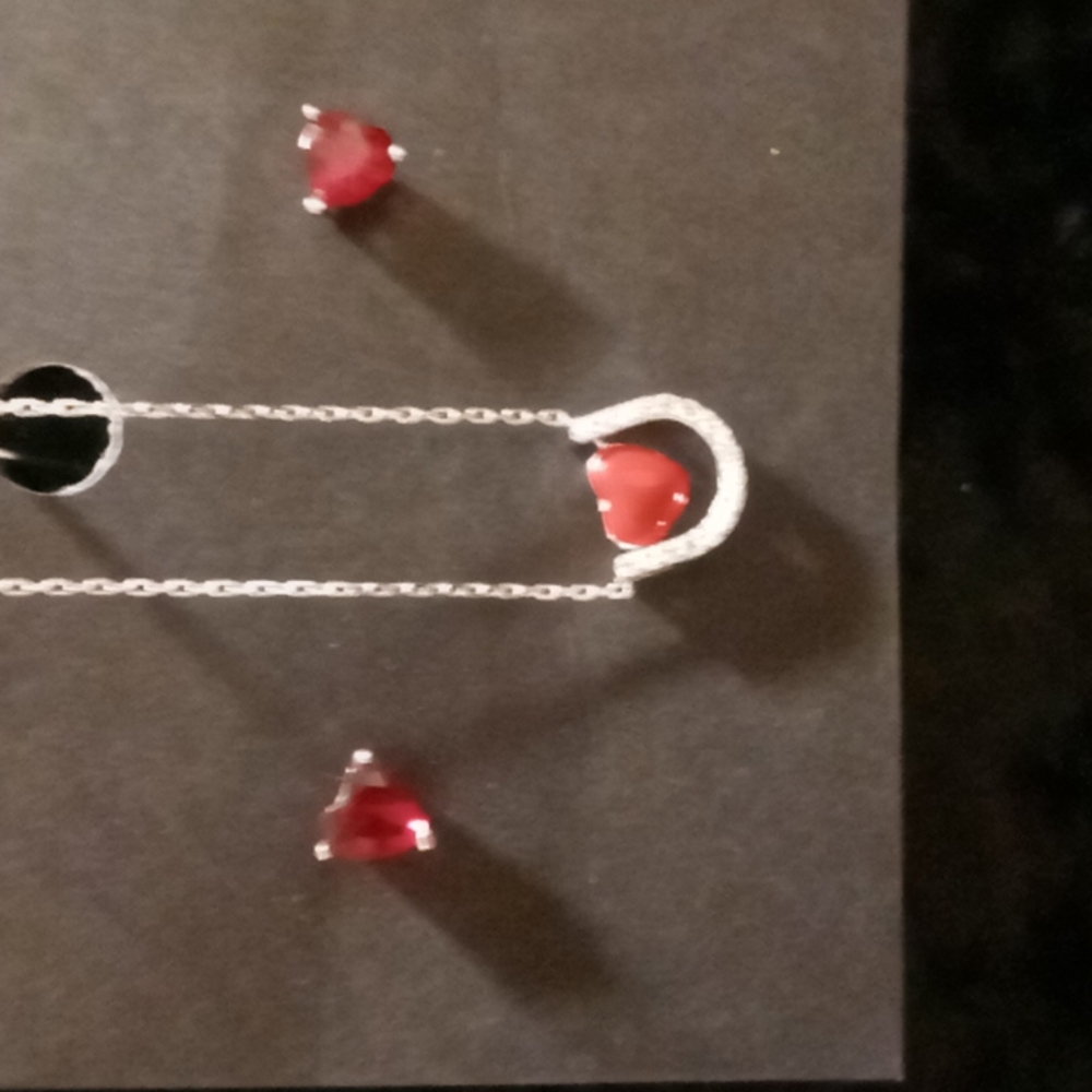 Sterling silver Garnet heart shape earrings & sterling silver red heat necklace